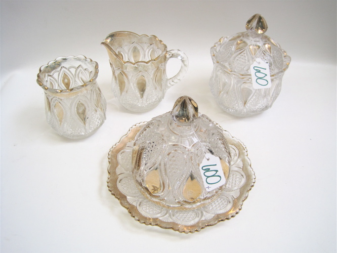 Appraisal: FOUR PIECE PATTERNED GLASS SERVING SET clear with gold painted