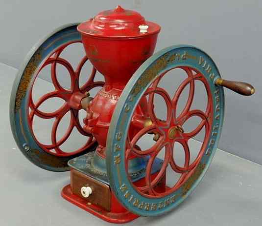 Appraisal: Cast iron Enterprise coffee mill repainted h wheel overall w