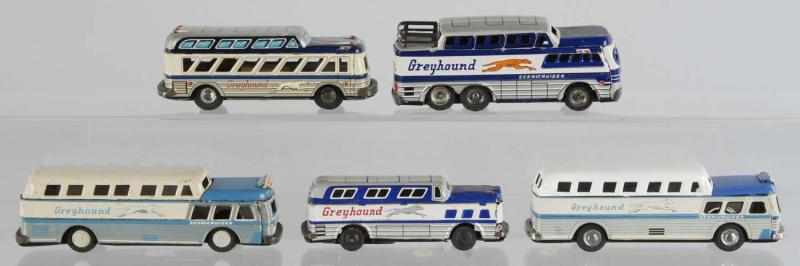 Appraisal: Lot of Tin Greyhound Bus Friction Toys Description Japanese Working