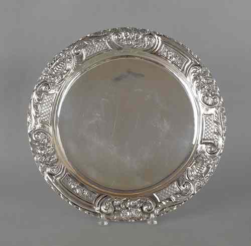 Appraisal: Continental silver repouss platter dia ozt