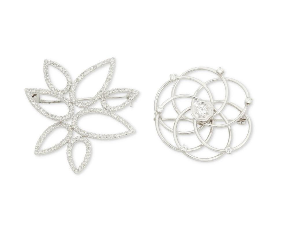 Appraisal: TWO DIAMOND BROOCHESTwo diamond brooches k and k white gold