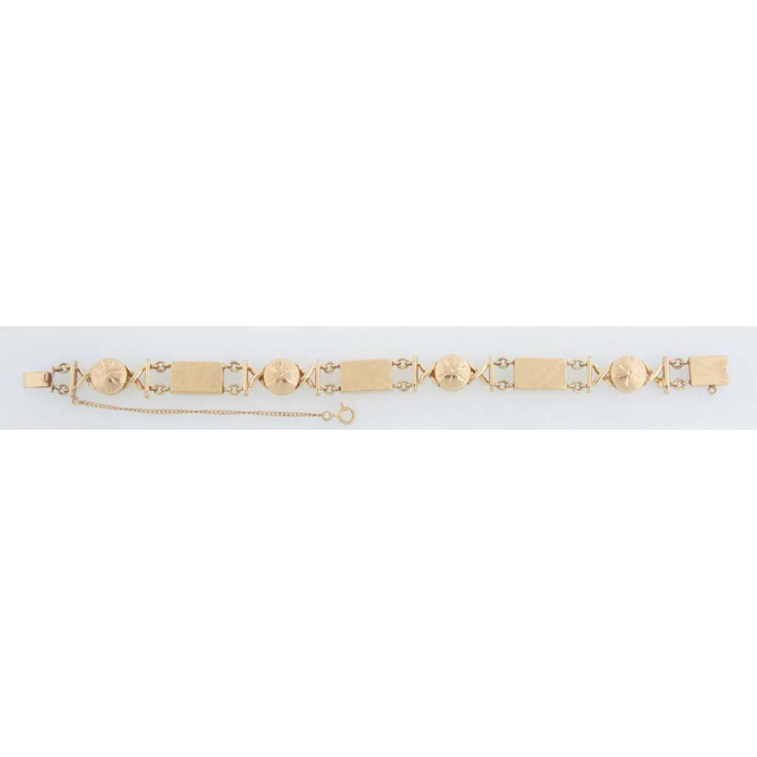 Appraisal: K Yellow Gold Link Bracelet with four rectangular Florentine finish