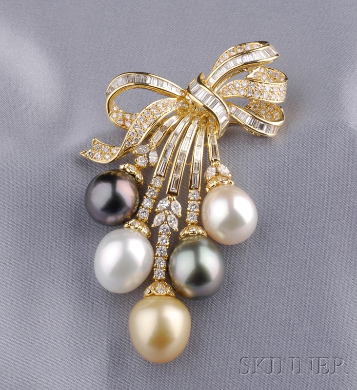 Appraisal: kt Gold South Sea and Tahitian Pearl and Diamond Pendant