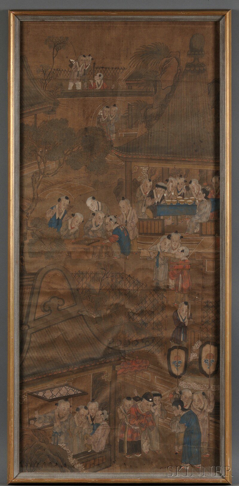 Appraisal: Framed Painting China ink and color on silk depicting groups