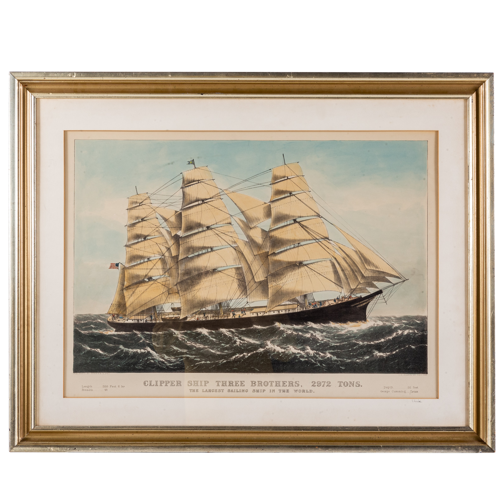 Appraisal: CURRIER IVES CLIPPER SHIP THREE BROTHERS American th century Color