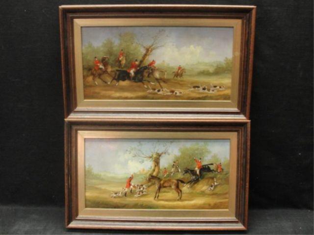 Appraisal: LERREN A Pair of Oils of Fox Hunting Scenes From