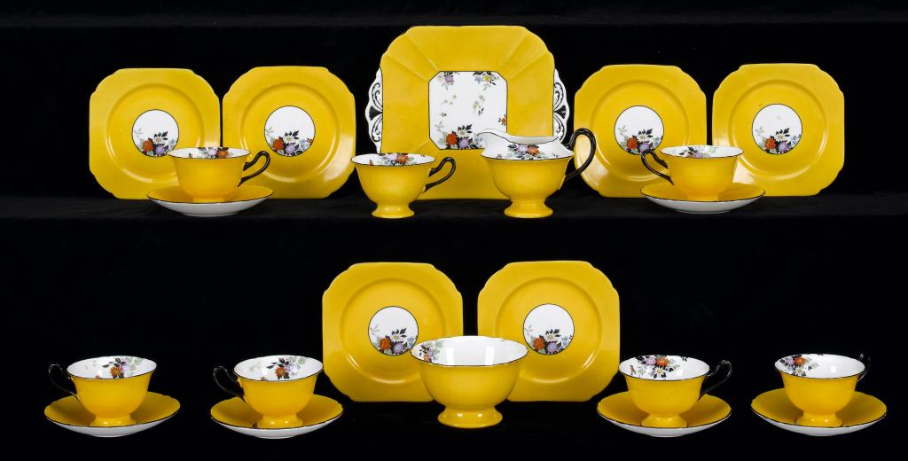 Appraisal: A SHELLEY YELLOW GROUND MILTON TEA SERVICE printed and painted