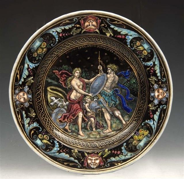 Appraisal: A LIMOGES ENAMEL DISH decorated Aeneas and Venus within a