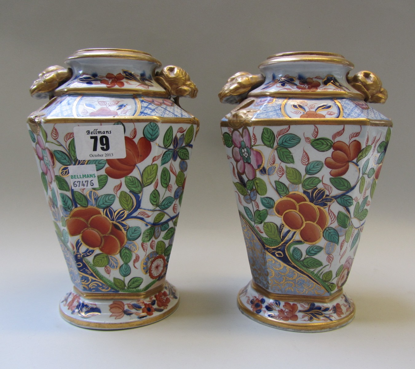 Appraisal: Two Masons Ironstone Japan' pattern octagonal tapered vases th century