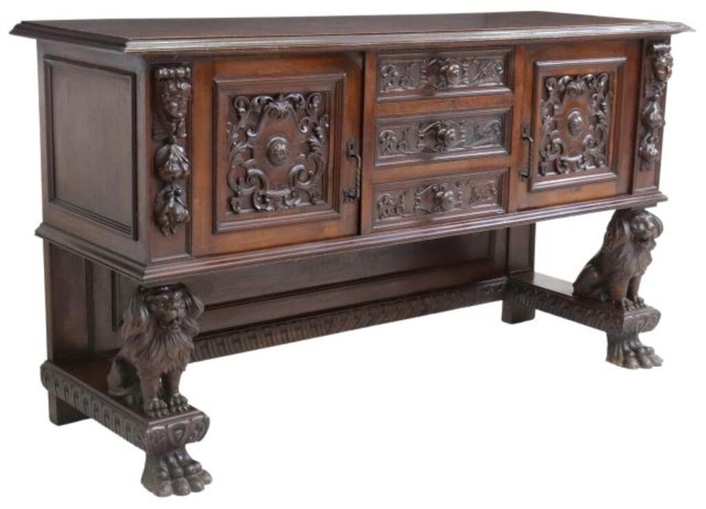 Appraisal: Italian Renaissance Revival walnut sideboard early th c three centered