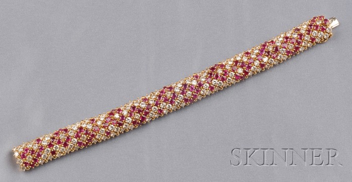 Appraisal: kt Gold Ruby and Diamond Bracelet the highly flexible form