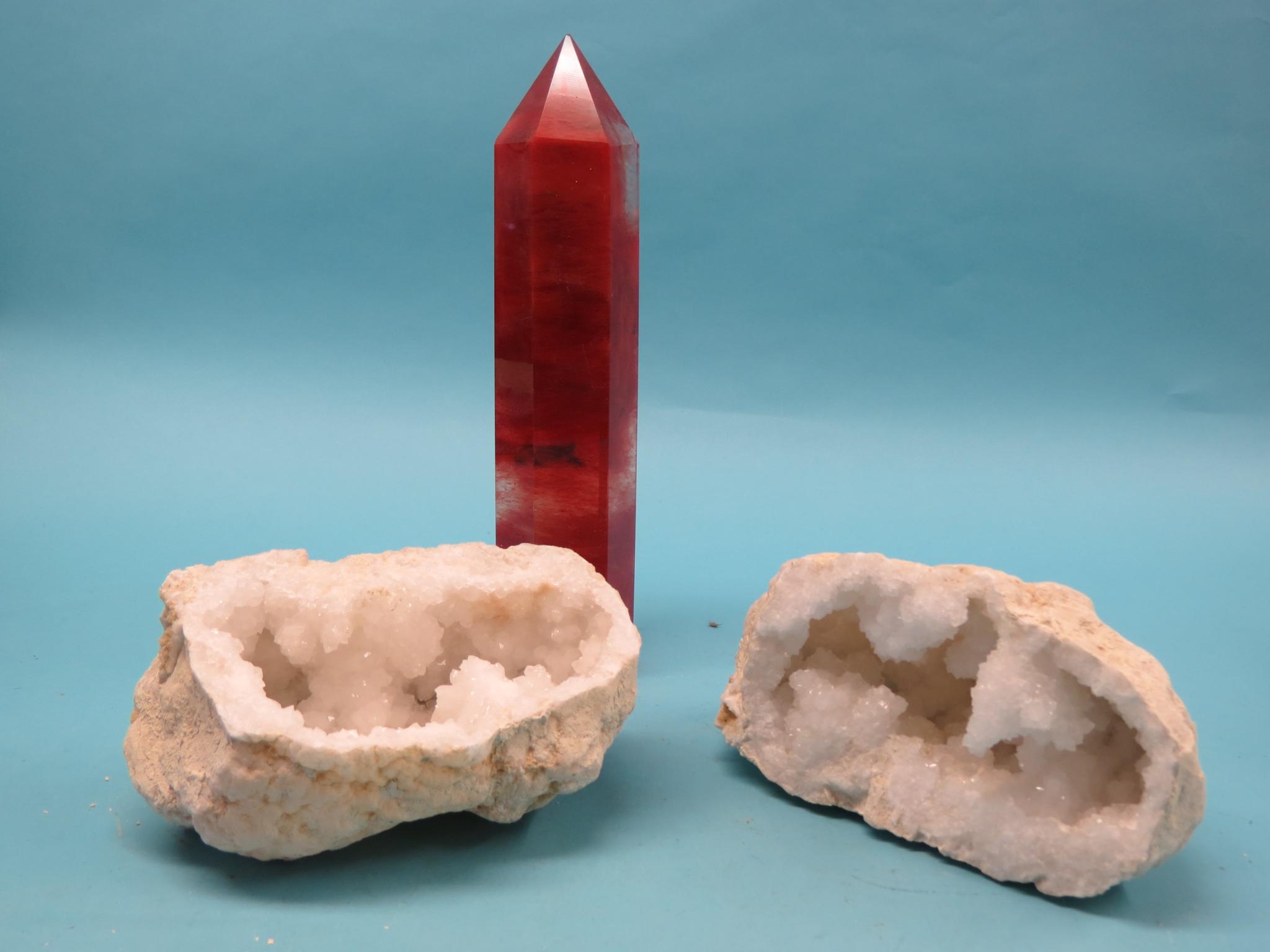 Appraisal: Two large rock crystals in and in and a pink