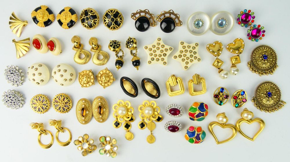 Appraisal: LOT PAIRS VINTAGE CLIP ON COSTUME EARRINGS All these from