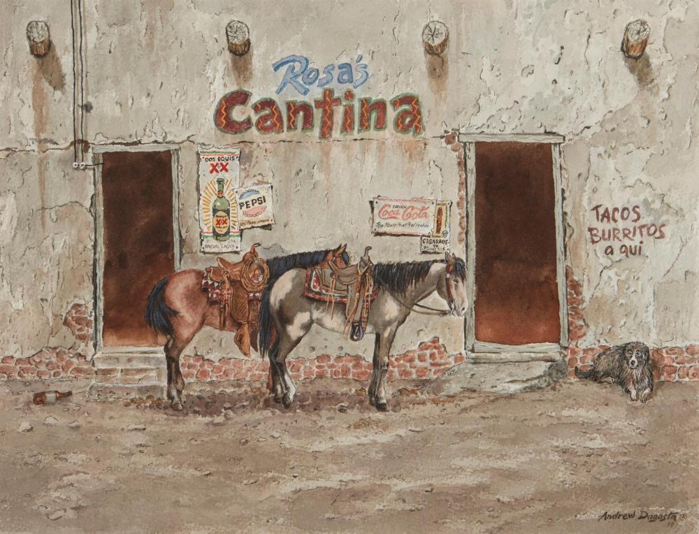 Appraisal: Andy Dagosta - Glendale CA Two horses outside Rosa's Cantina