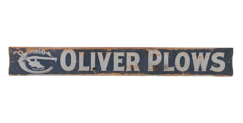 Appraisal: Rare Oliver Plows Wood Advertising Sign Measures tall wide Please