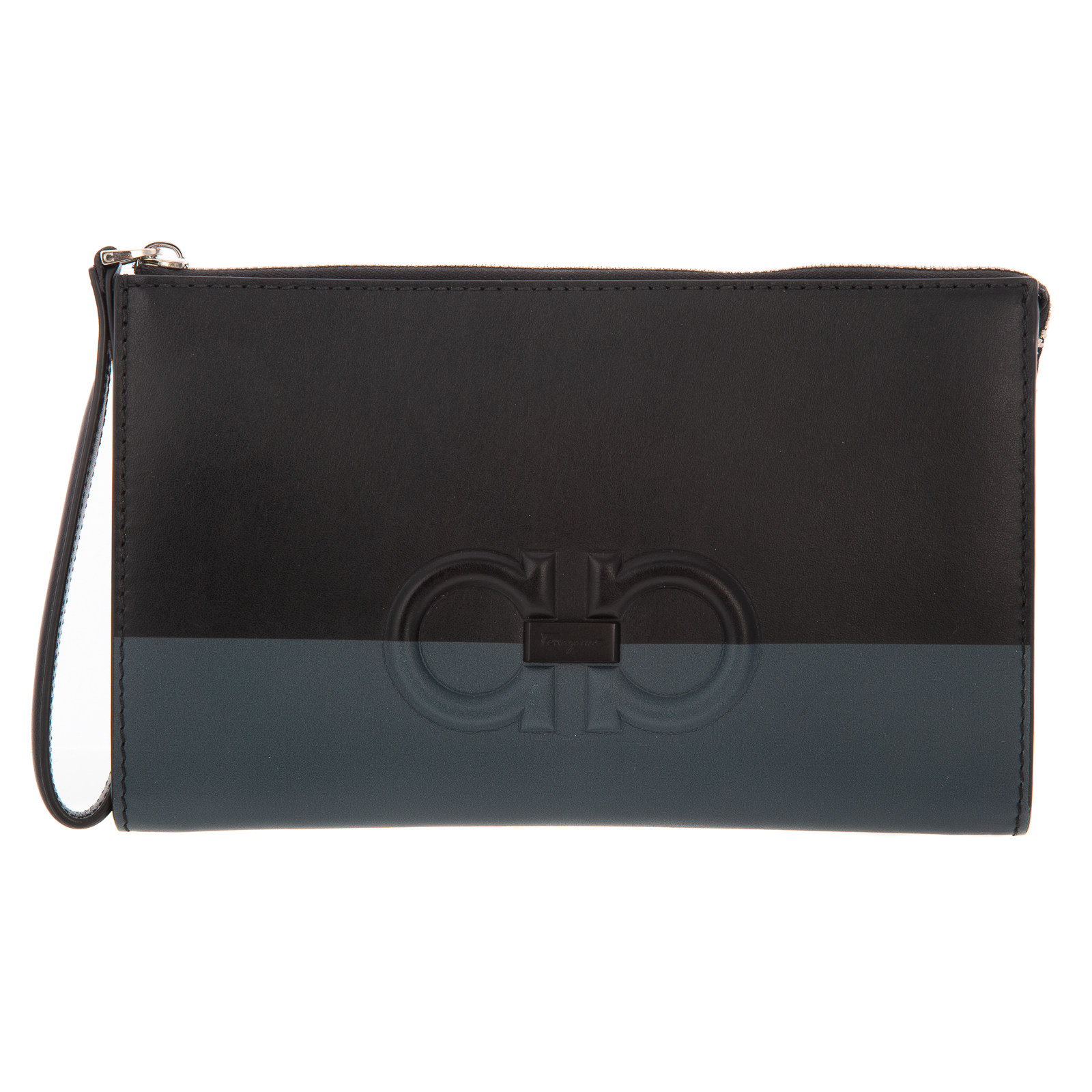 Appraisal: A SALVATORE FERRAGAMO CLUTCH A black and teal leather Salvatore