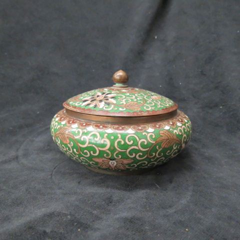 Appraisal: Chinese Cloisonne Box foliage on green field diameter excellent