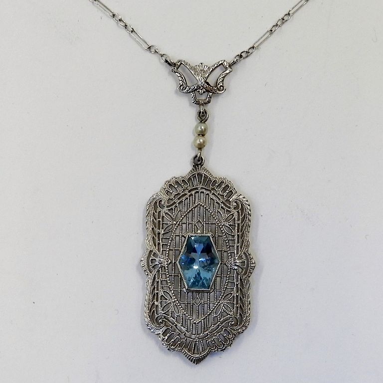 Appraisal: Art Deco K White Gold Filigree Necklace Circa Art Deco