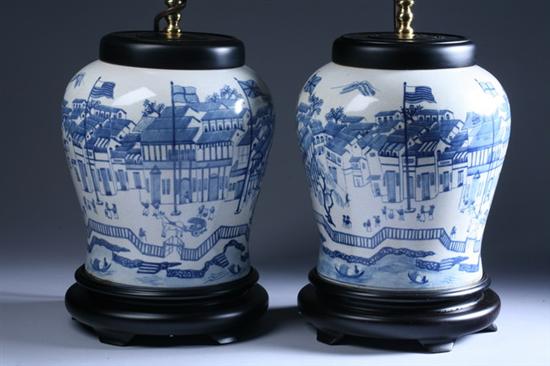 Appraisal: PAIR CHINESE BLUE AND WHITE PORCELAIN EUROPEAN SUBJECT VASES Painted