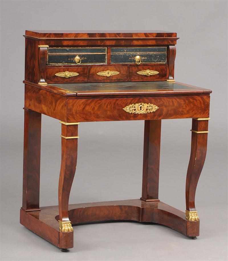 Appraisal: EMPIRE GILT-BRONZE MOUNTED MAHOGANY BONHEUR DU JOUR The superstructure with