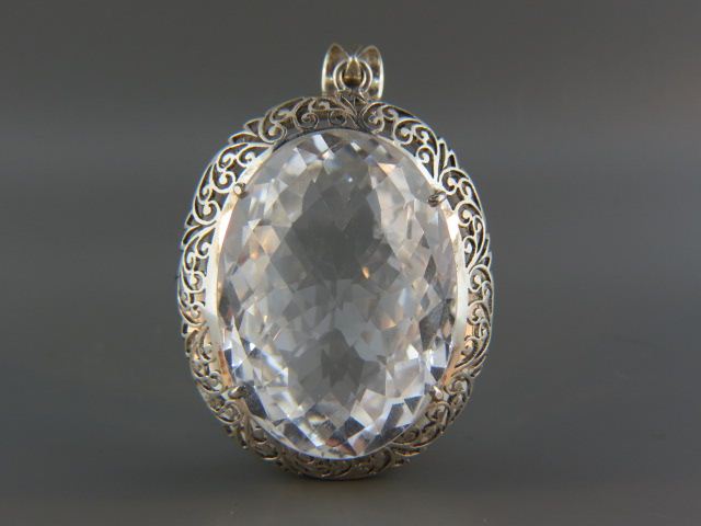 Appraisal: Clear Quartz Sterling Silver Pendant gorgeous carat faceted gem in