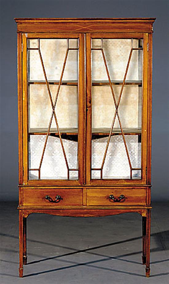 Appraisal: Hepplewhite style inlaid mahogany curio cabinet first half th centurymolded