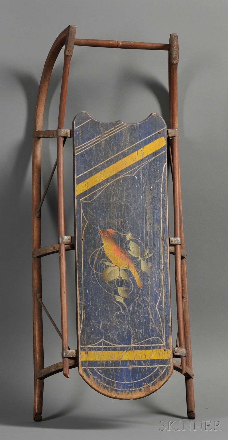 Appraisal: Polychrome Paint-decorated Child's Wood and Iron Sled America late th