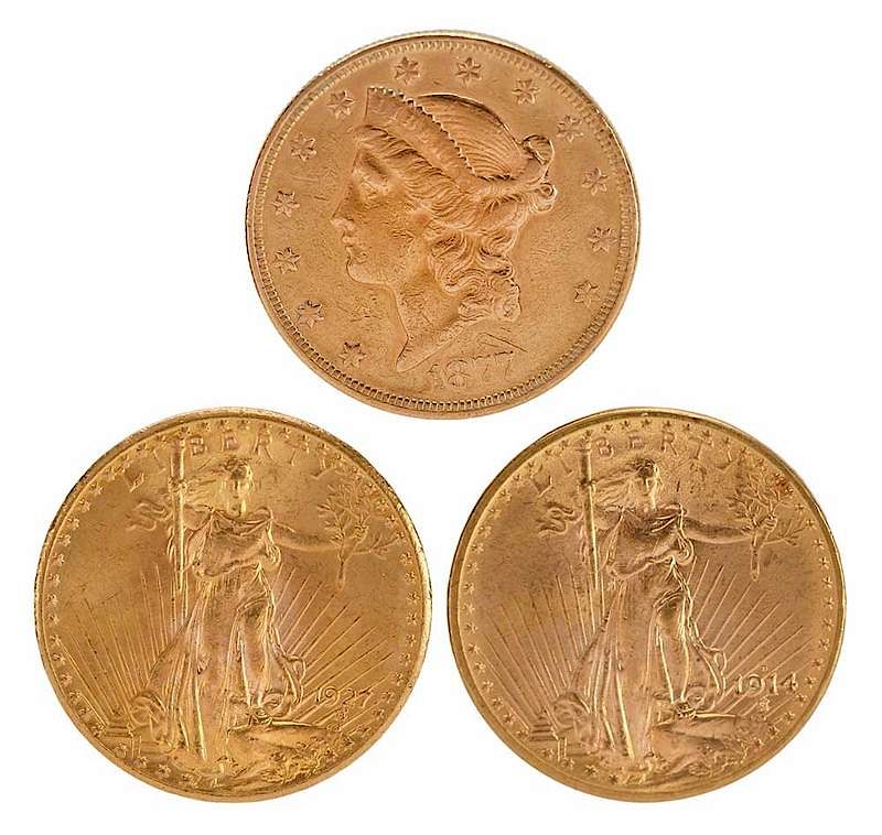 Appraisal: Three U S Double Eagle Gold Coins Liberty Head -S