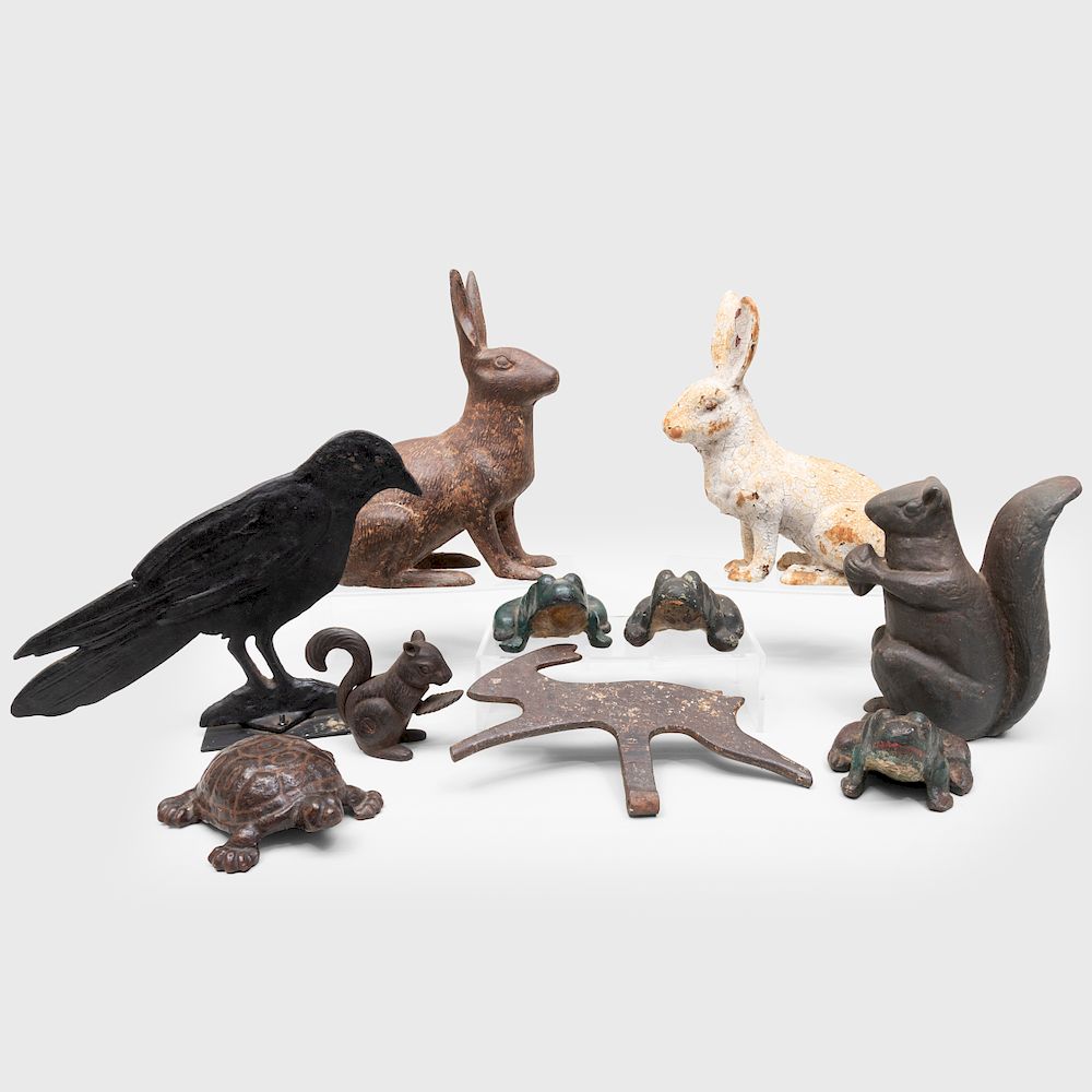 Appraisal: Group of Ten Cast Iron Animals Comprising Two rabbits one