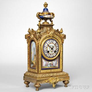 Appraisal: Gilt-brass and Porcelain Mantel Clock French c porcelain and brass-mounted