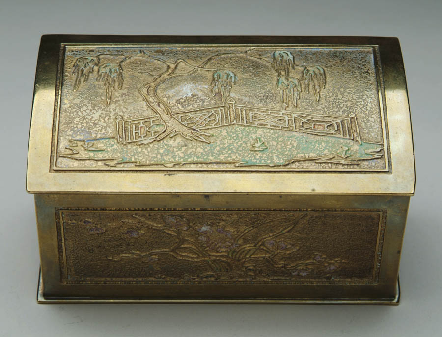 Appraisal: TIFFANY JEWEL CASKET Wonderful Tiffany bronze jewel casket has design