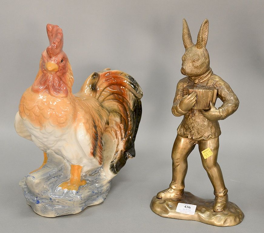 Appraisal: Ten rabbit and rooster animal figurines including rabbit clock rabbit