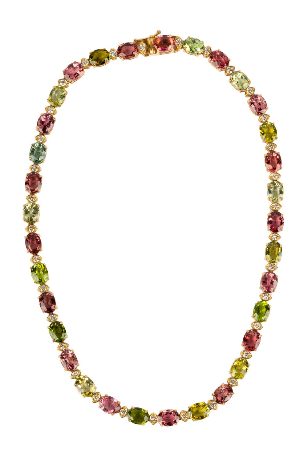 Appraisal: KARAT GOLD MULTI-COLOR TOURMALINE NECKLACEcontaining oval cut pink tourmalines weighing