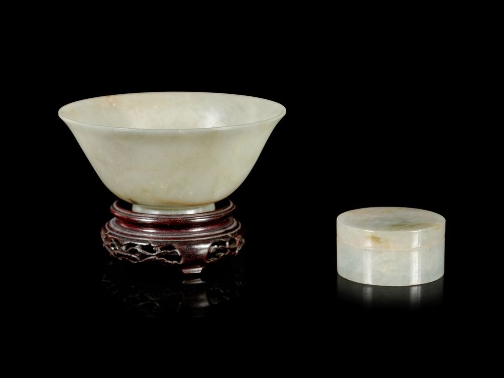 Appraisal: Two Celadon Jade Articles Diameter of bowl in cm Two