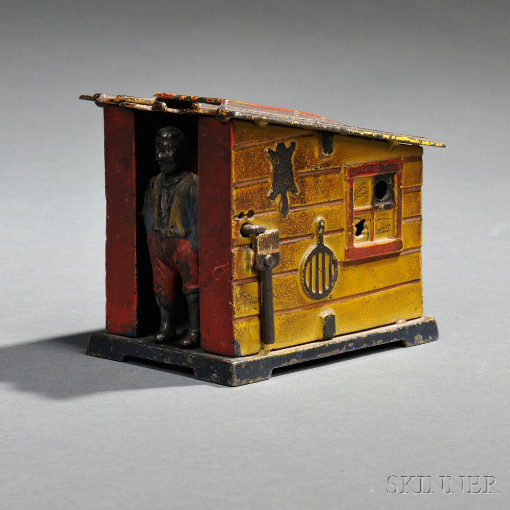 Appraisal: Painted Cast Iron Mechanical Cabin Bank J E Stevens c