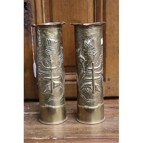 Appraisal: Pair of French WWI brass trench art vases each approx