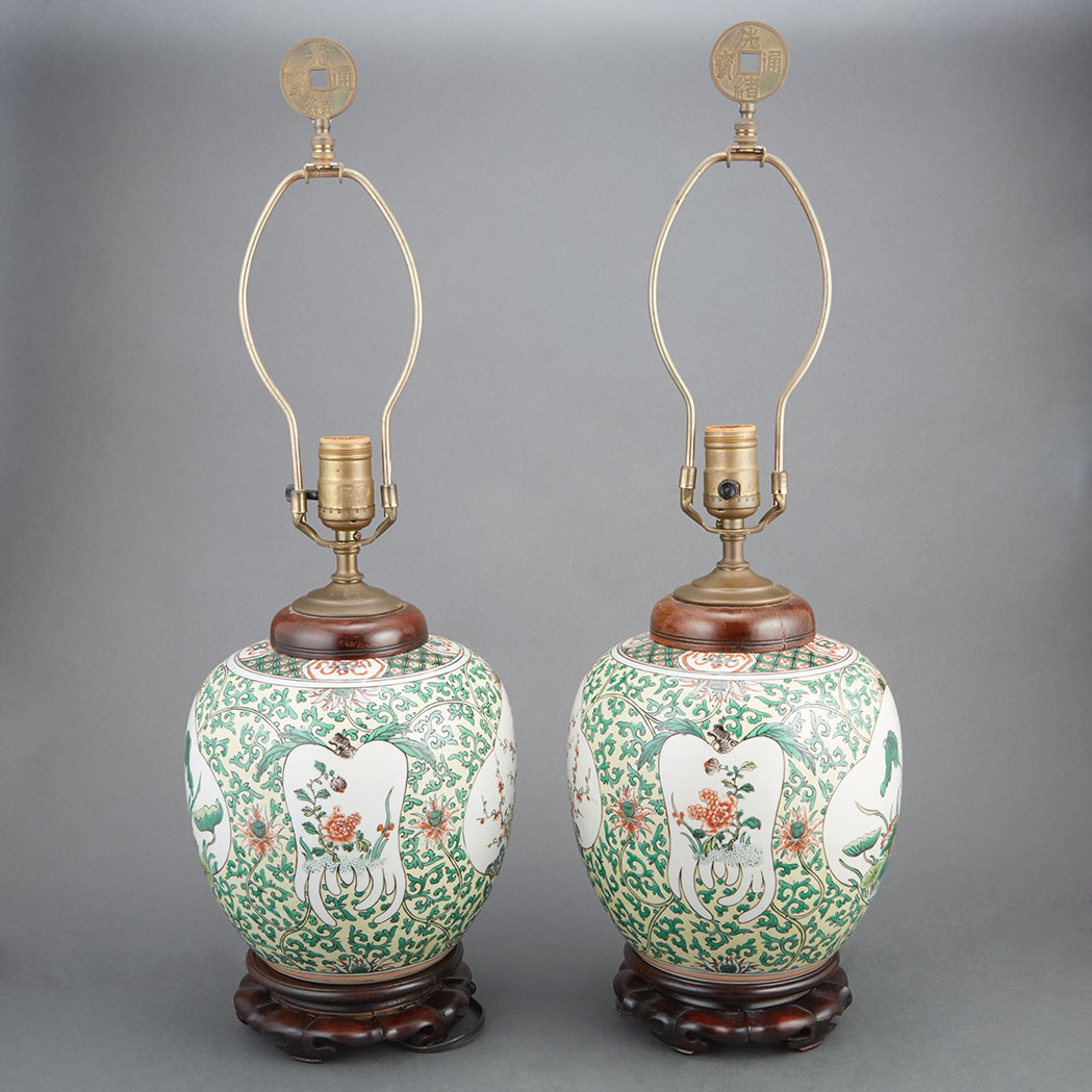 Appraisal: Pair of Chinese Famille Verte Glazed Porcelain Jars th Century