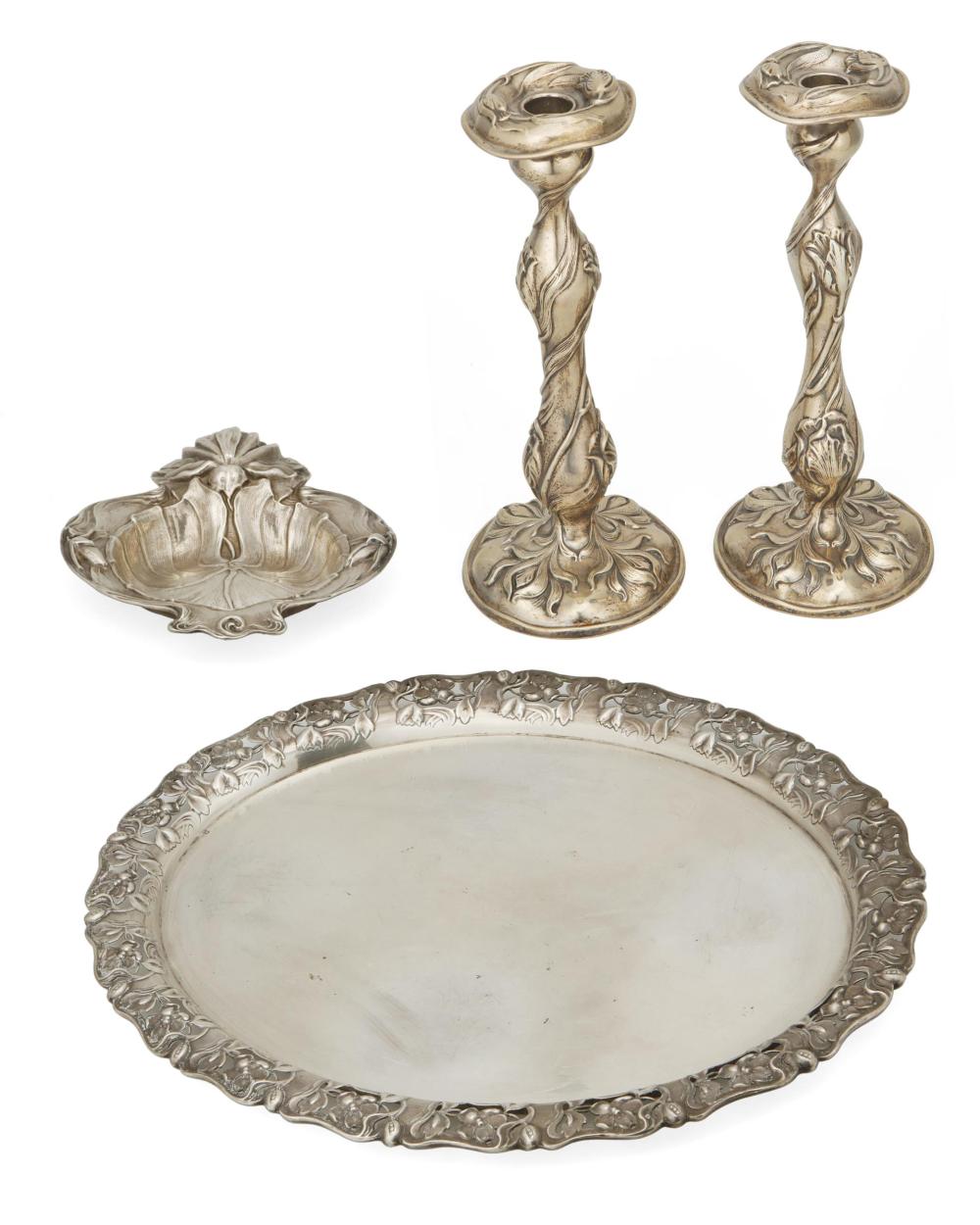 Appraisal: A GROUP OF ART NOUVEAU STERLING SILVER TABLE ITEMSA group