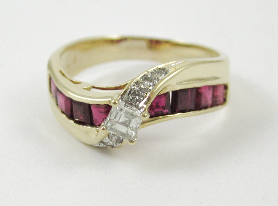 Appraisal: RUBY DIAMOND AND FOURTEEN KARAT GOLD RING set with six