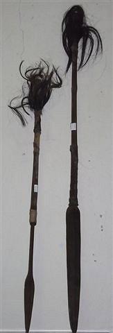 Appraisal: TWO ASSEGAI ZULU SPEARS with steel heads and long