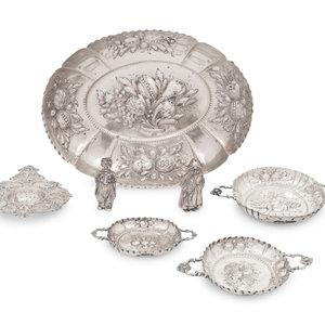 Appraisal: A Group of German Silver Table Articles comprising a bread