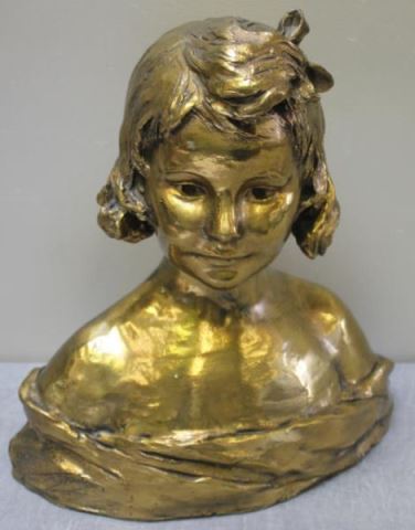 Appraisal: Illegibly Signed Bronze Bust of a Young Girl Inscribed and