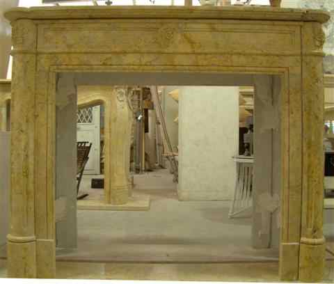 Appraisal: YELLOW MARBLE ROMANESQUE REVIVAL CHIMNEY PIECE FIREPLACE MANTEL REPRODUCTION ''NORMANDY''