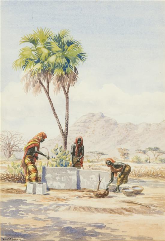 Appraisal: Romagnoli Giovanni Italian - Eritrean scene with villagers Watercolor on