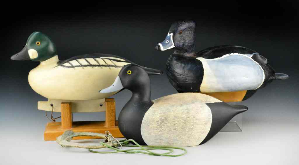 Appraisal: Wooden Duck Decoys - SignedPolychrome painted with glass eyes one