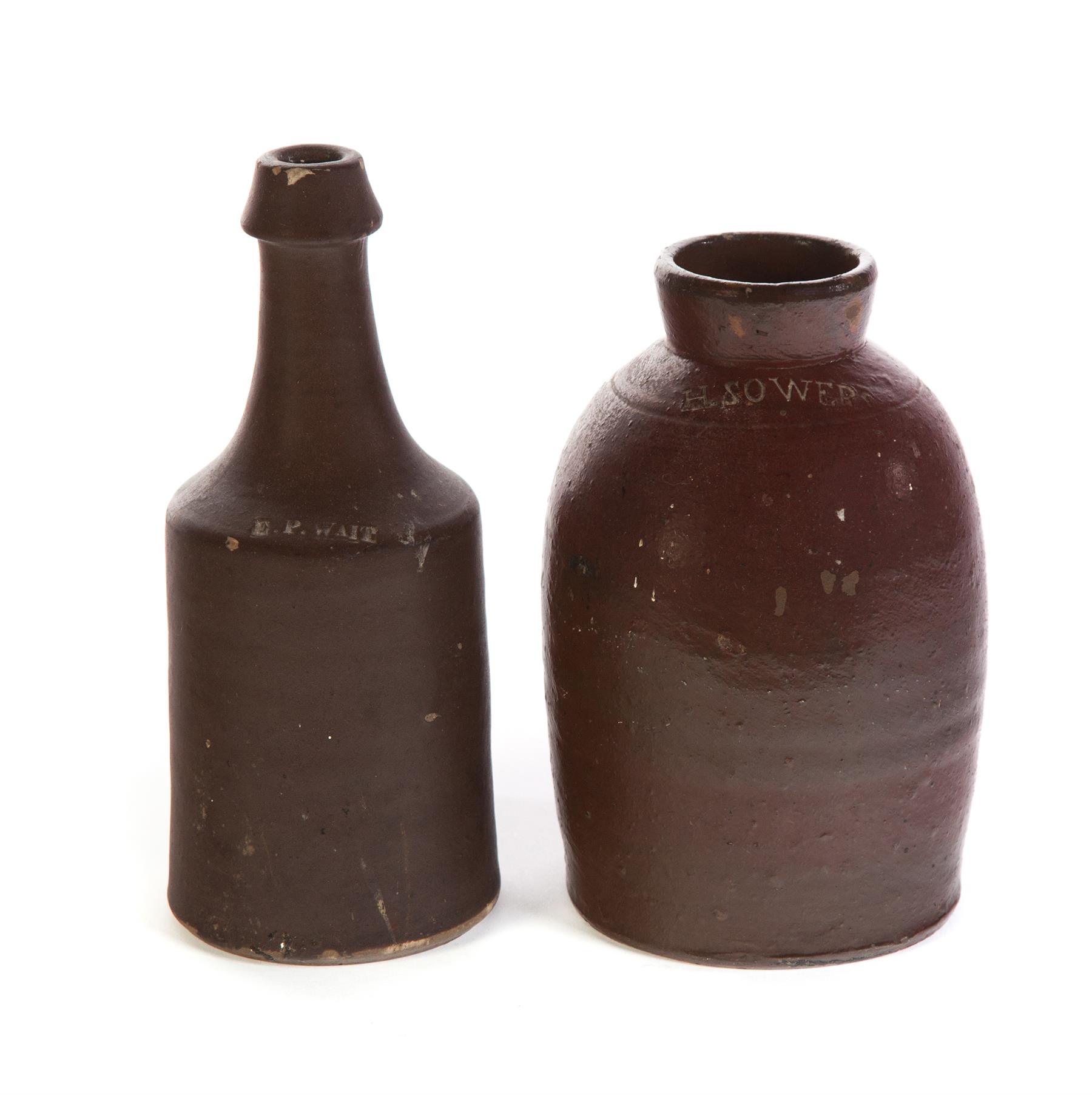 Appraisal: OHIO STONEWARE BOTTLE AND JAR Both with brown slip and