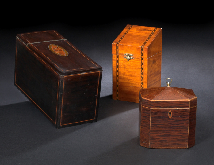 Appraisal: English Brass-Mounted and Marquetry-Banded Satinwood Slant-Top Cards Box fourth quarter