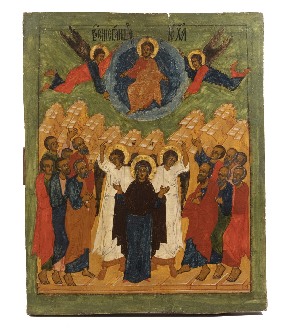 Appraisal: RUSSIAN ICON CIRCA NOVGOROD SCHOOL Icon of the Ascension of