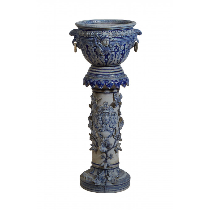 Appraisal: Continental Salt Glazed Blue and Grey Stoneware Jardiniere and Pedestal