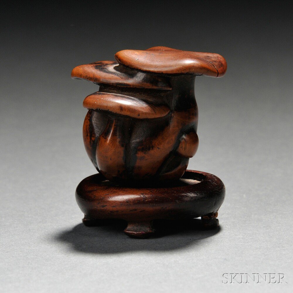 Appraisal: Wooden Netsuke of Mushrooms Japan th th century in a